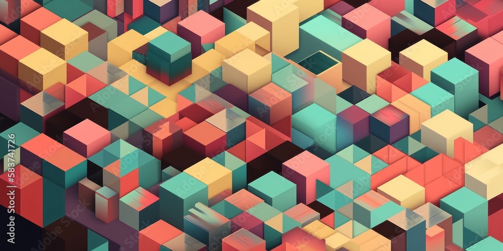 Obraz premium Colorful Isometric 3D Cubes Geometric Pattern