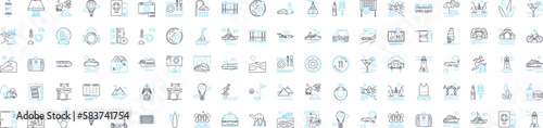 Travel adventures vector line icons set. Travel, Adventures, Exploring, Touring, Trekking, Cruising, Hiking illustration outline concept symbols and signs