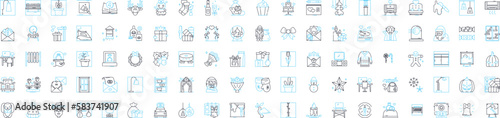 Decorating vector line icons set. Paint, Wallpaper, Furnishings, Curtains, Rugs, Carpets, Artwork illustration outline concept symbols and signs