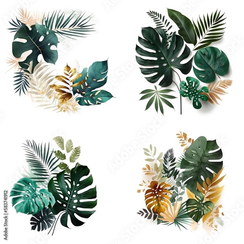 Summer Tropical Leaves Design Minimalism, Tropical Green Leaves Created With Generative Ai Technology