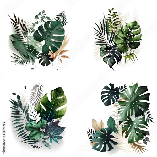 Summer Tropical Leaves Design Minimalism, Various Tropical Leaves Created With Generative Ai Technology