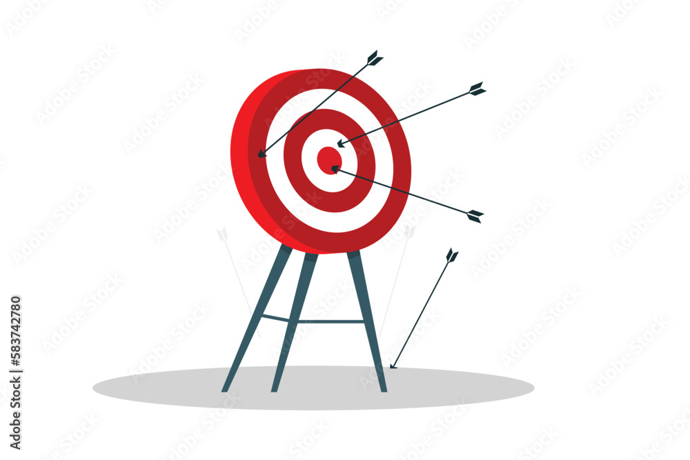 Red archery target stands with arrow achieving business and work goal concept Red archery target stands with arrow achieving business and work goal concept