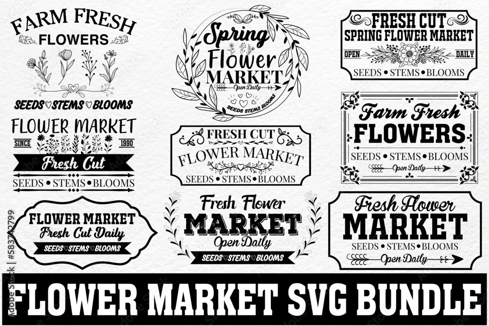Fototapeta premium Spring Flower Market Sign Bundle 