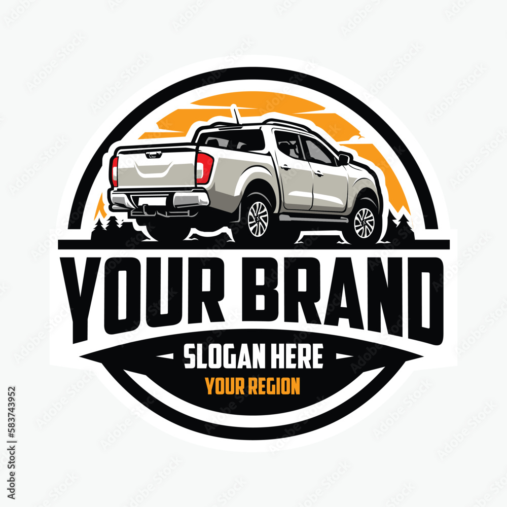 Obraz premium Premium Overland Double Cabin Adventure Pickup Truck Circle Emblem Logo Vector Isolated in White Background