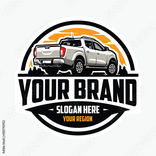 Premium Overland Double Cabin Adventure Pickup Truck Circle Emblem Logo Vector Isolated in White Background