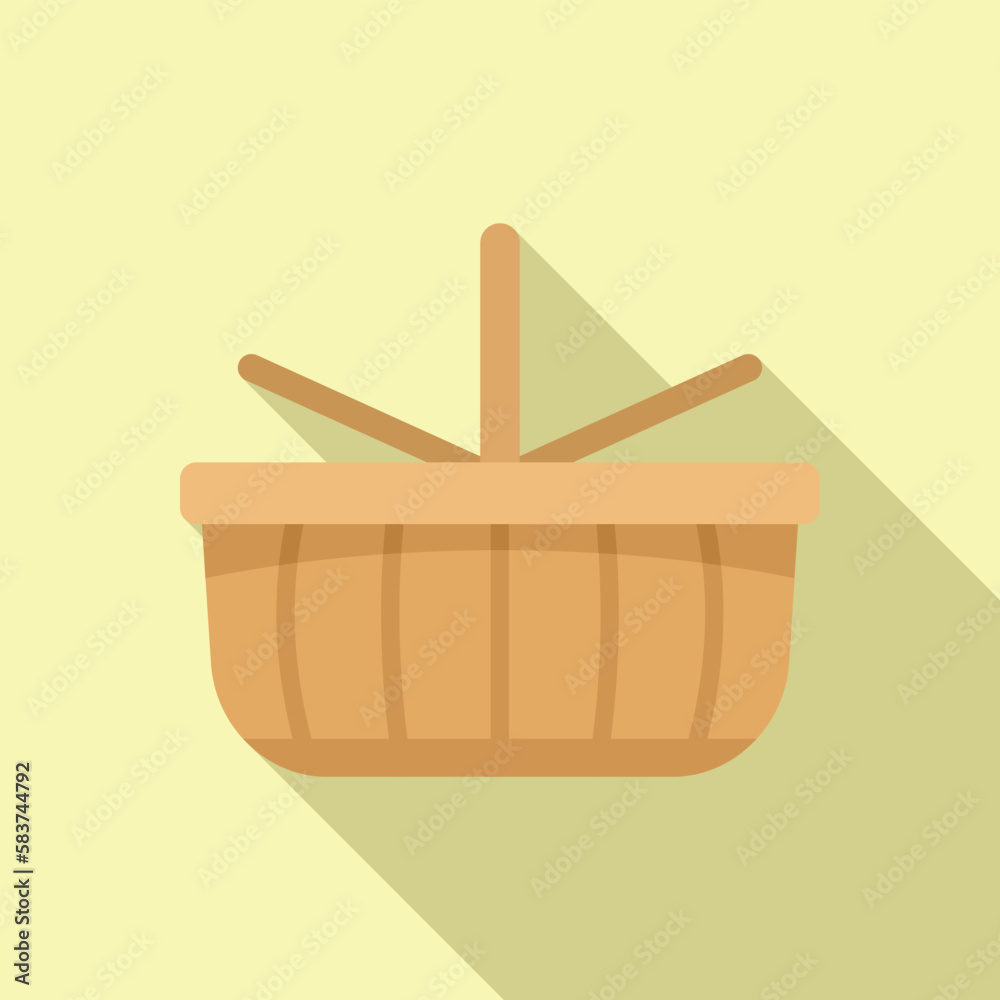 Picnic box icon flat vector. Hamper basket. Natural handle Picnic box icon flat vector. Hamper basket. Natural handle