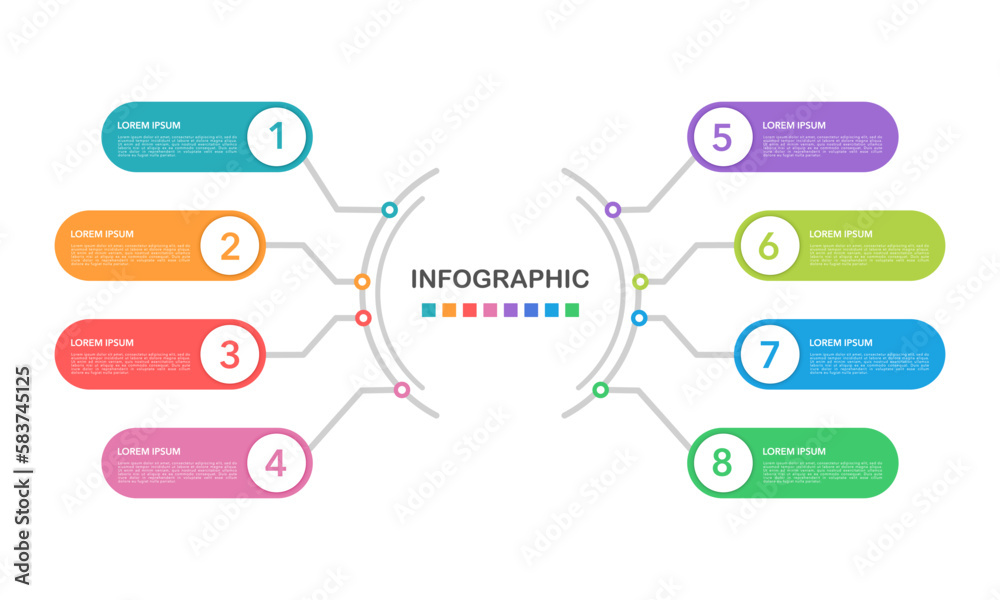 Infographic diagram 8 options or steps. Mind Map, Process, Template, Chart. Vector illustration.