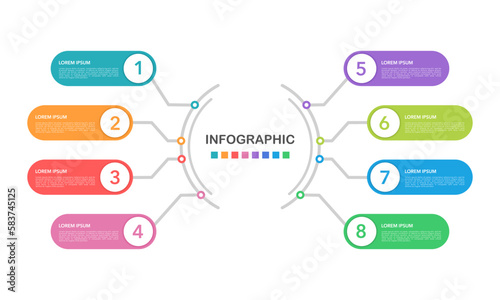 Infographic diagram 8 options or steps. Mind Map, Process, Template, Chart. Vector illustration.