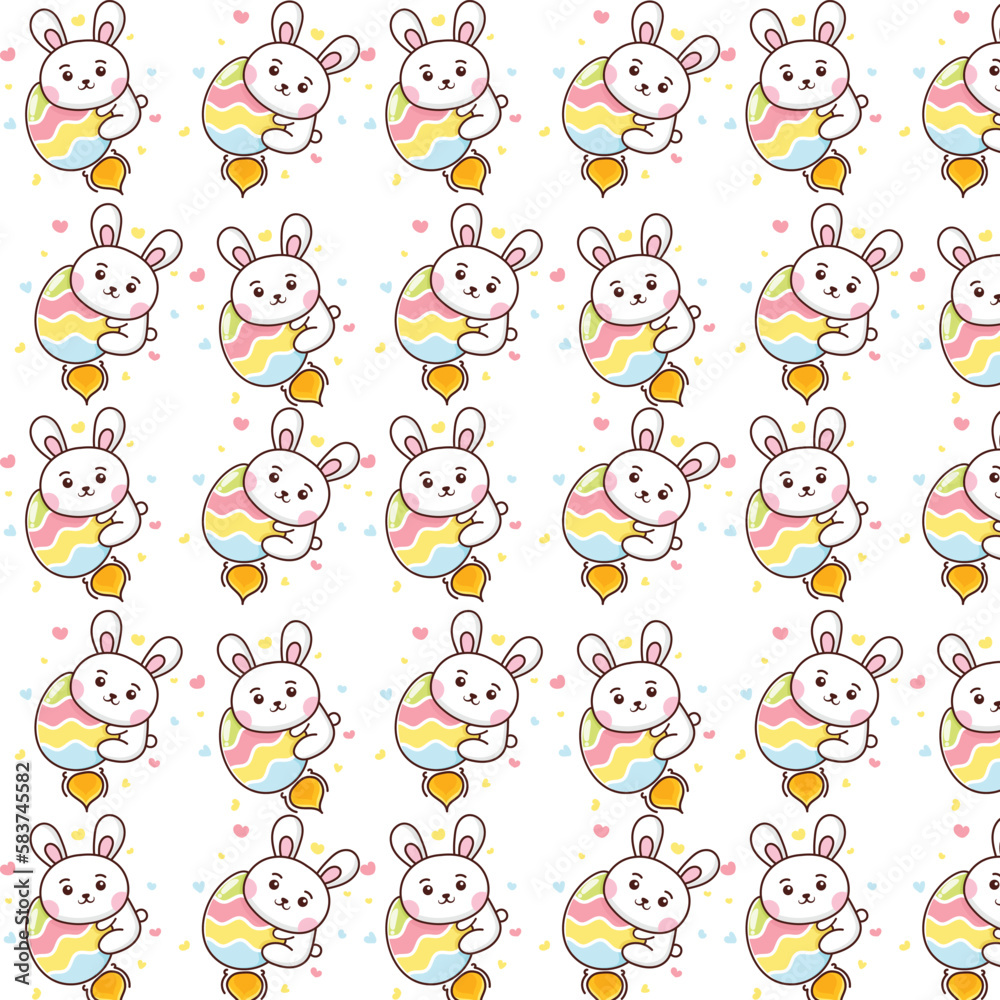 illustration of a bunny hugging an egg rocket celebrating easter kawaii style seamless pattern illustration of a bunny hugging an egg rocket celebrating easter kawaii style seamless pattern