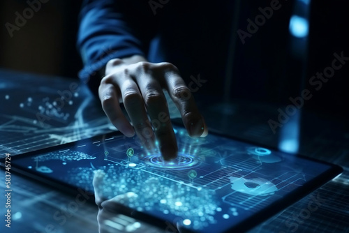 Computer programmer coding on modern computer with AI Artificial Intelligence. Data science, software development, cloud computing, digital technology, big data management concept