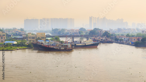 Boats on Pearl river in Zhuhai, China.