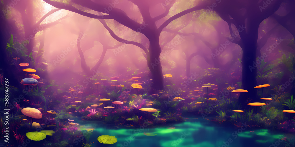 Jungle Illustration with mushrooms