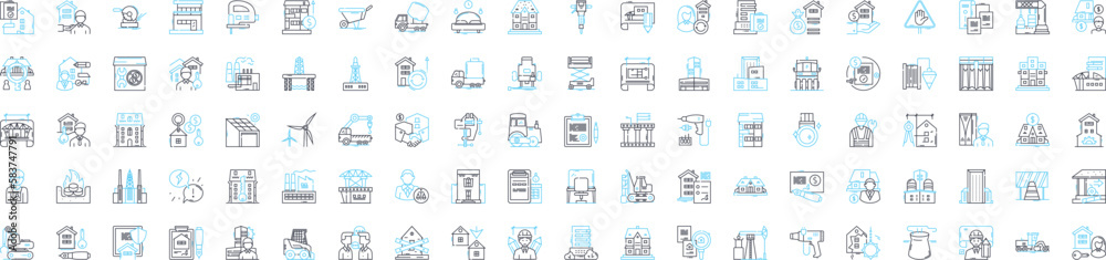 City construction vector line icons set. Urbanization, architecture, infrastructure, building, redevelopment, planning, growth illustration outline concept symbols and signs City construction vector line icons set. Urbanization, architecture, infrastructure, building, redevelopment, planning, growth illustration outline concept symbols and signs