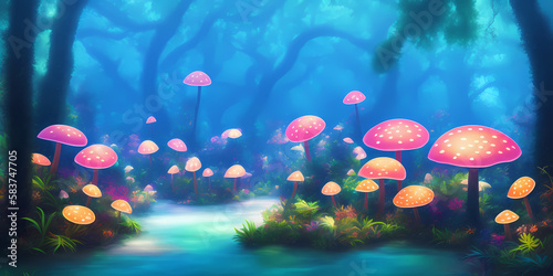 Jungle Illustration with mushrooms