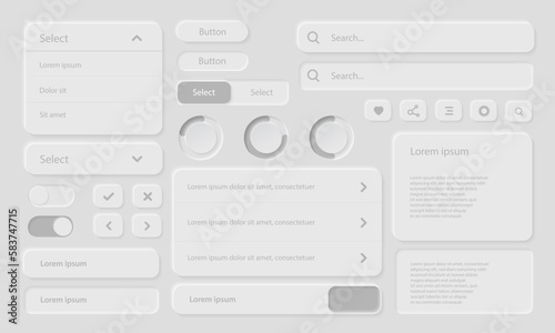 User interface elements for mobile applications. Neumorphic icon mobile app or website design set. Vector icon and button in neumorphism style. UI, UX design kit.