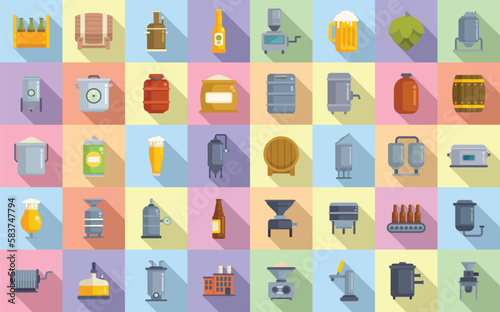 Brewery icons set flat vector. Beer alcohol. Bar can