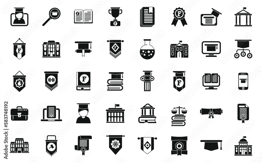 University department icons set simple vector. Student campus. Learner school