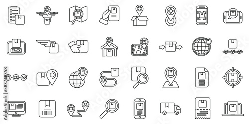 Parcel tracking icons set outline vector. Ship logistic. Delivery storage