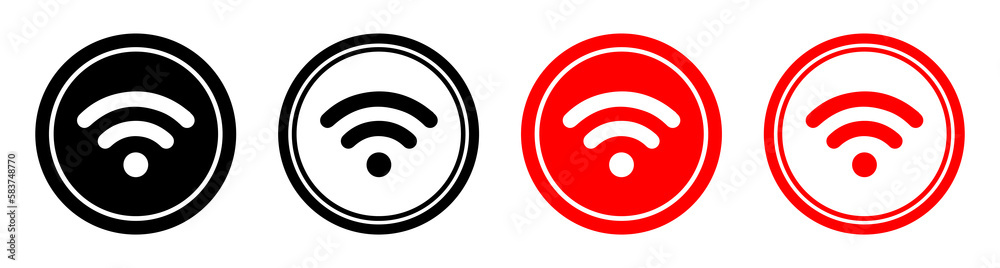 Wireless signal icon, internet symbol, button for wifi black and red Wireless signal icon, internet symbol, button for wifi black and red