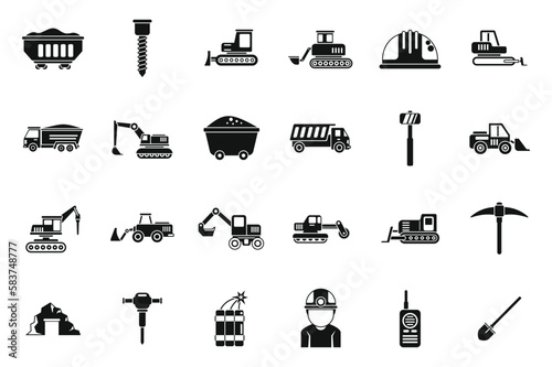 Quarry services icons set simple vector. Auto carrier. Car deliver