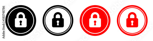 Vector padlock icon, key to lock, padlock icon black and red color