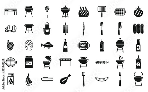 Grill icons set simple vector. Round cooking. Food bbq