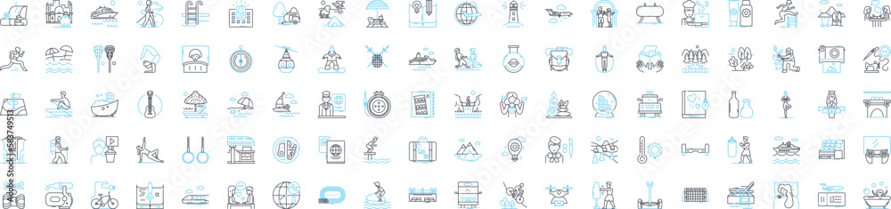 Fototapeta premium outdoor training vector line icons set. Outdoor, Training, Exercise, Coaching, Adventure, Hiking, Camping illustration outline concept symbols and signs