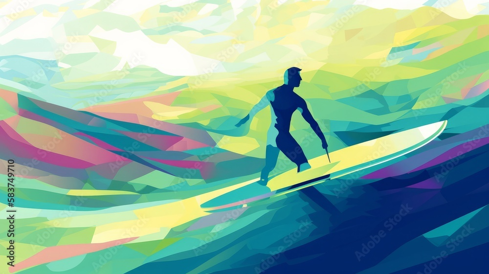 Fototapeta premium Impressionist Painting of a Surfer at Sunrise