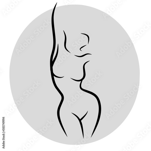 linear woman figure. Continuous linear silhouette of female body. Outline hand drawn of avatars girls. Linear glamour logo in minimal style for beauty salon, makeup artist, stylist