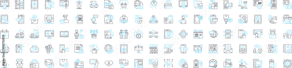Customer relationship management vector line icons set. CRM, Customer, Relations, Management, Engagement, Reach, Interaction illustration outline concept symbols and signs Customer relationship management vector line icons set. CRM, Customer, Relations, Management, Engagement, Reach, Interaction illustration outline concept symbols and signs