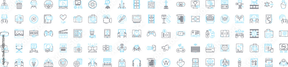 Audio video production studio vector line icons set. Recording, Mixing, Mastering, Editing, Dubbing, Broadcasting, Commercials illustration outline concept symbols and signs Audio video production studio vector line icons set. Recording, Mixing, Mastering, Editing, Dubbing, Broadcasting, Commercials illustration outline concept symbols and signs
