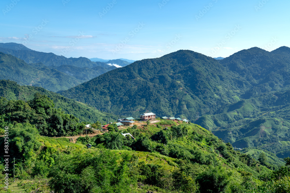 A small village of ethnic minorities living in the high mountains at Nam Tra My, Quang Nam, Vietnam