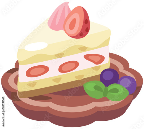 ショートケーキのイラスト_コロンとかわいいシンプルお料理ベクターイラスト