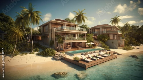 Luxury beach resort illustration. Generative AI.