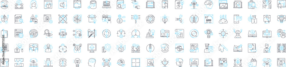 Creative art vector line icons set. Creativity, Art, Painting, Drawing, Sketching, Graphic, Design illustration outline concept symbols and signs