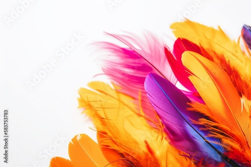 Yellow and red feathers on the white background created with Generative AI technology
