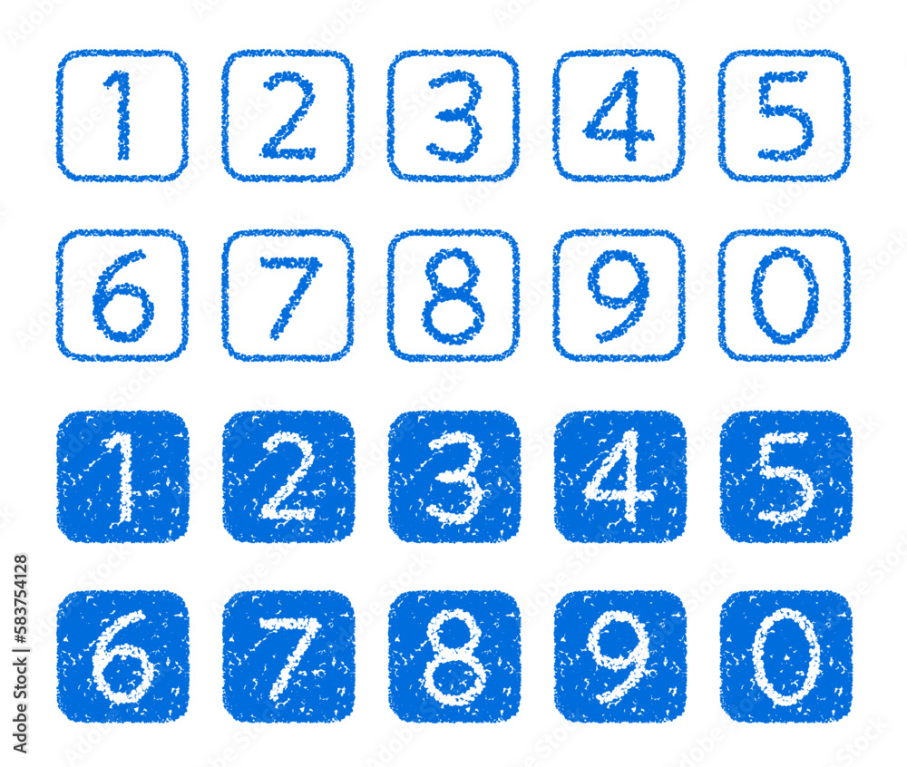 クレヨン素材 手描きの数字アイコンセット クレヨン素材 手描きの数字アイコンセット