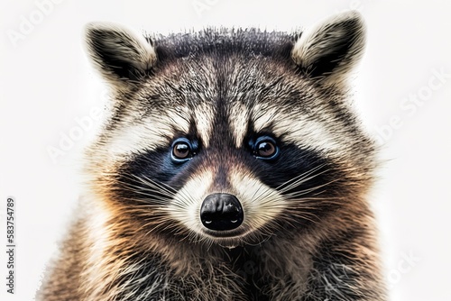 Portrait of a cute funny raccoon, closeup, isolated on a white background © dhaval