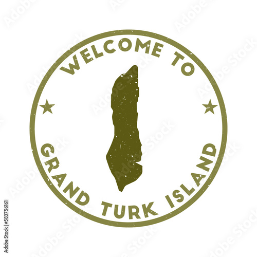 Welcome to Grand Turk Island stamp. Grunge island round stamp with texture in Overgrown Citadel color theme. Vintage style geometric Grand Turk Island seal. Vibrant vector illustration.