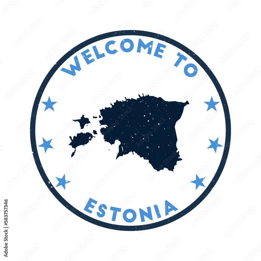 Welcome to Estonia stamp. Grunge country round stamp with texture in Magical Merlin color theme. Vintage style geometric Estonia seal. Authentic vector illustration. Welcome to Estonia stamp. Grunge country round stamp with texture in Magical Merlin color theme. Vintage style geometric Estonia seal. Authentic vector illustration.