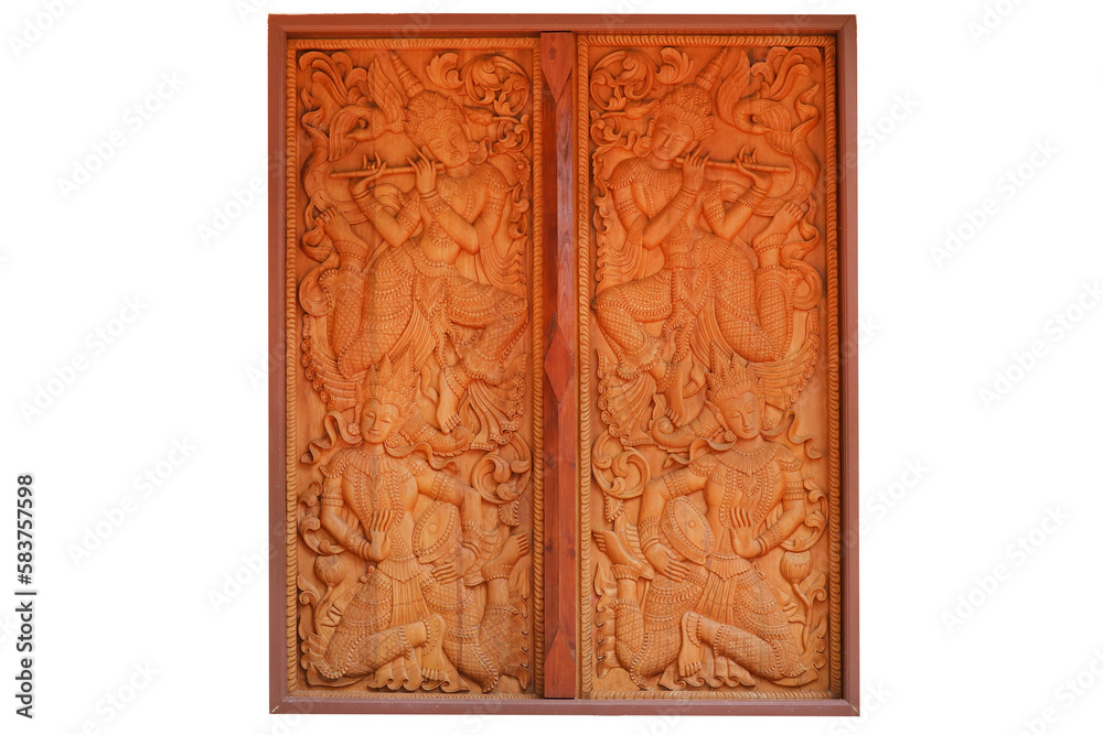 art angel misic carving wood door use to decorate the interior