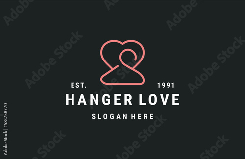 heart and hangers  creative laundry love logo in outline style .