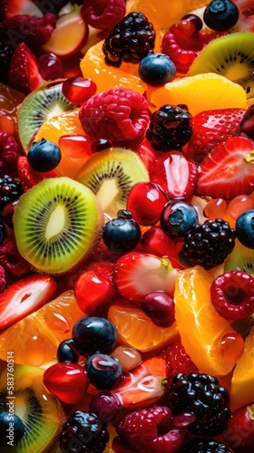 Assorted of healthy and delicious fruits and berries. Generative AI © piai