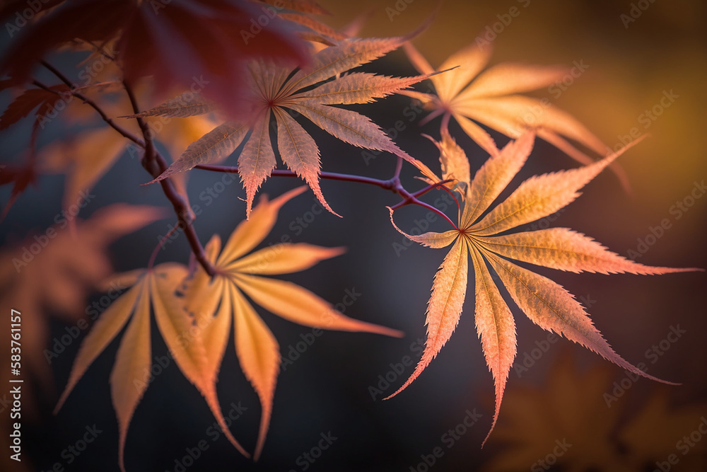 Beautiful maple leaves in autumn sunny day in foreground and blurry background Beautiful maple leaves in autumn sunny day in foreground and blurry background
