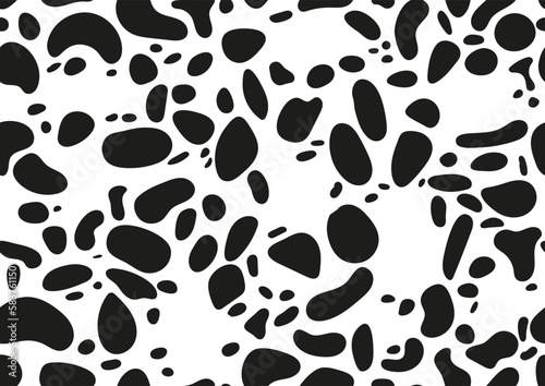 Dalmatian animal seamless pattern with spot texture on skin. Absract animal print design - dog or cow black spots on background for fibres and textile. Simple dalmation endless leather backdrop.