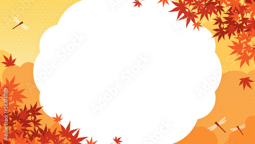 秋の紅葉と赤とんぼの舞う風景 フレーム・背景素材（横向き16:9）