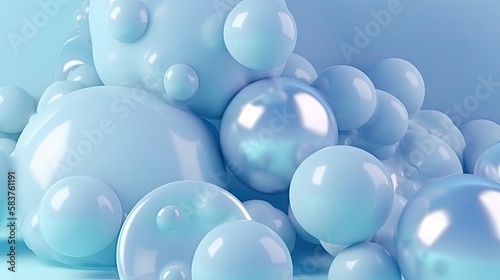 Melting blue spheres, generative ai composite.