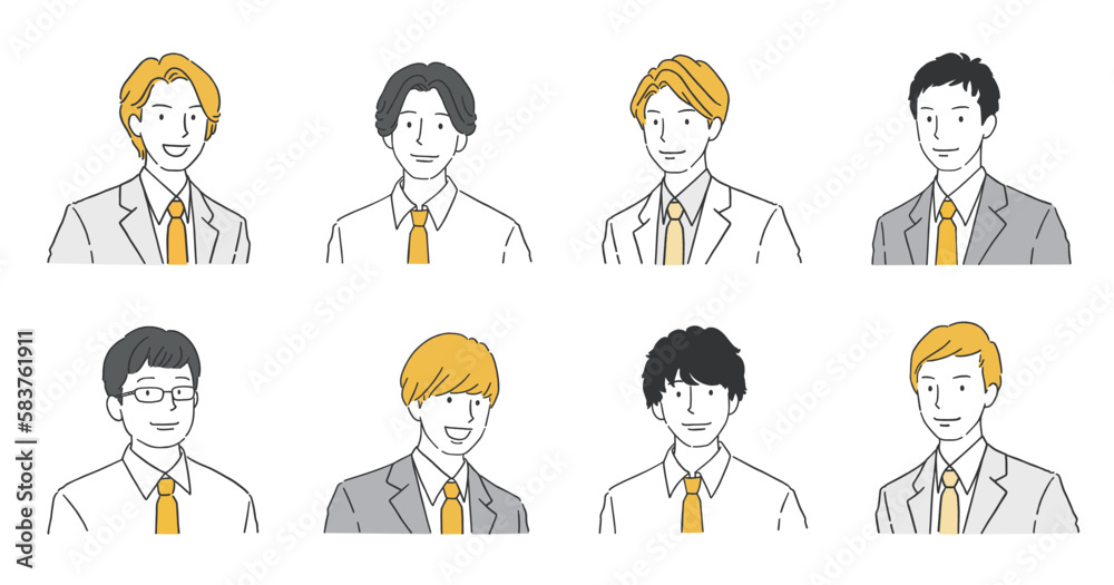 色々なスーツを着た笑顔の男性アイコン アバターイラストセット