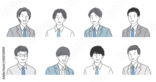 ビジネススーツを着た男性のアイコン アバターイラストセット
