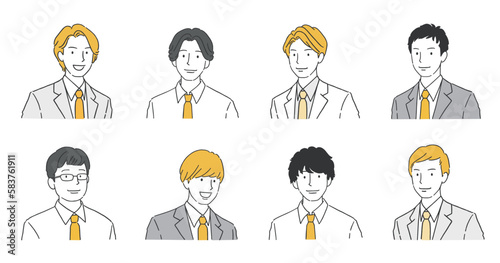 色々なスーツを着た笑顔の男性アイコン アバターイラストセット